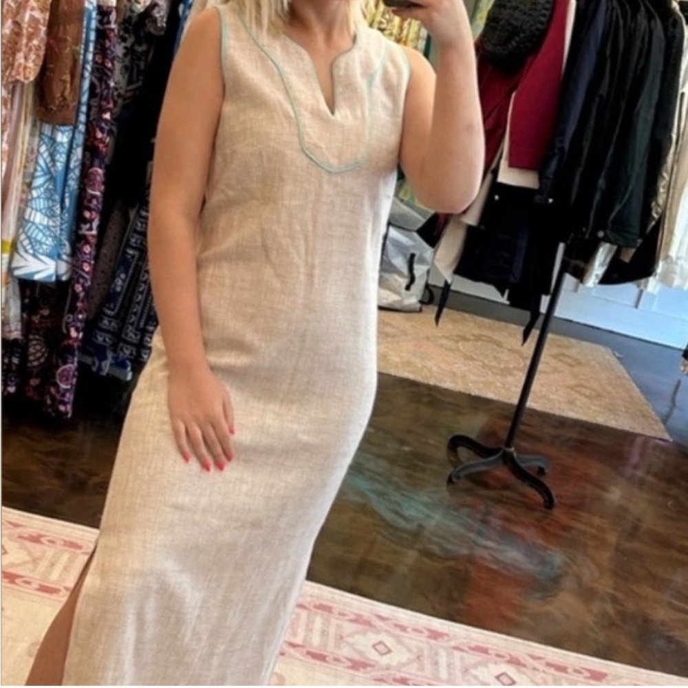 SAIL TO SABLE SAND + TURQUOISE SLEEVELESS ELEGANT RESORT MAXI DRESS SIZE SMALL - Picture 5 of 11